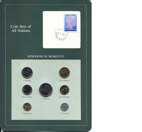 Morocco 1-5 Centime-Dirhams UNC (Board may have some wear)
